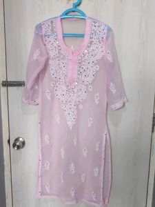 Pink Chikankari Kurta With Lining