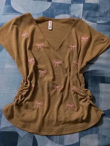 Cute Brown Bow Print Top