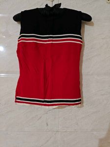 Red & Black Sleeveless Top