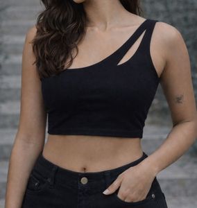 Black One Shoulder Crop Top