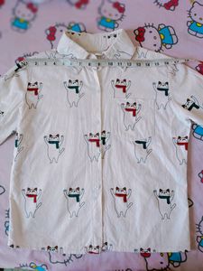 Cute Cat Print Button-Up Shirt