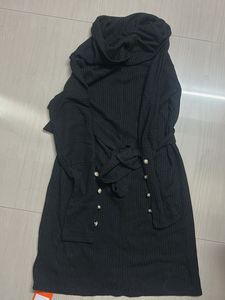 Black Ribbed Turtleneck Dress with Belt