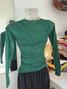 Green Ribbed Cut-Out Sweater