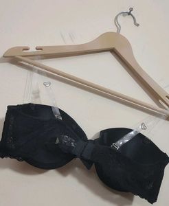Black Strapless &amp; Transparent Strap Lace Bra 34 B