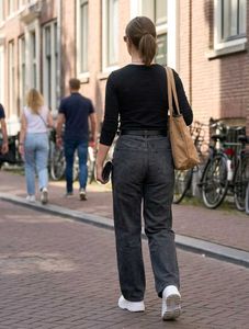 Black Long Sleeve Top &amp; Grey Jeans Set