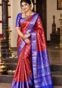 Royal Blue & Red Silk Sarees