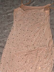 Sparkly Brown Spaghetti Strap Dress