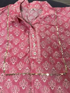 Pink Block Print Cotton Kurta