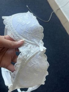 Savana Lace Trim White Bra