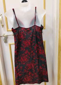 Satin Nightgown with Red Floral Print