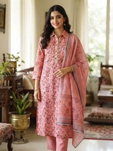 Beautiful Peach Floral Dress Material