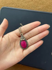 vintage Pink agate Stone Pendant Necklace