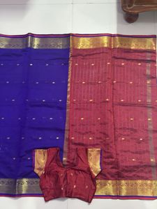Elegant Blue and Maroon Saree with Blouse