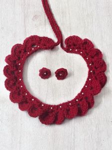 Handmade Red Crochet Necklace & Earrings Set