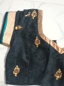 GentlyUsed Elegant Black SilkBlouse withGoldTrim-