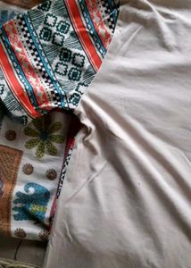 Plain T-shirt with Patterned Sleeves