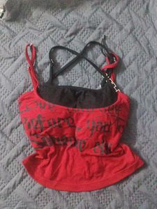 Red Graphic Print grungey pinterest crop Top