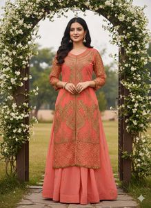Elegant Coral Embroidered Kurta Set