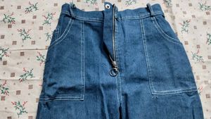 Blue Denim Flare Pants with Pockets
