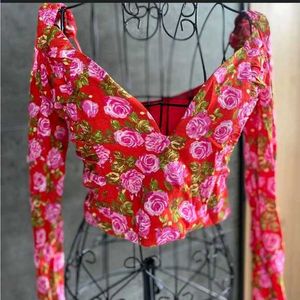 🌸 ZARA Floral Corset Style Crop Top – XS