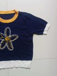Navy Blue Top with Floral Embroidery