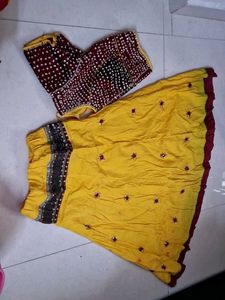 Navratri yellow maroon baby girl lehenga
