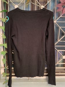 Black Ribbed Long Sleeve Top