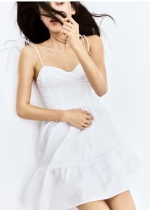 Tie-Top White Poplin Summer Dress