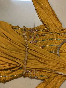 Vibrant Yellow saree style dress