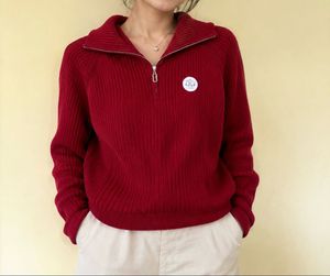 Red Zip-Up Knit Sweater
