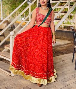 Beautiful Red Bandhani Lehenga Choli