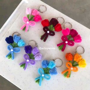 Cute Chenille Flower Bouquet Keychain(2)