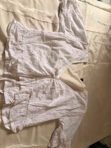 Women's White One-Shoulder Schiffli Romper