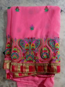 Pink Embroidered Sari