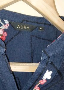 Embroidered Navy Blue Kurta