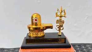 Golden Shiva Lingam with Trident