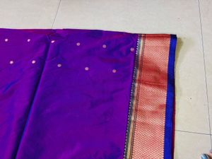 Purple Banarsi silk saree with blouse piece