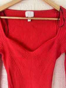 h&amp;m Ribbed Knit Sweetheart Top
