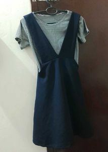 Striped Sleeve Navy Jumper Dress