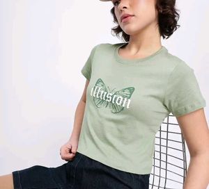 Trendy Green "Illusion" Butterfly Crop Top