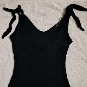 Black Tie-Strap Bodysuit