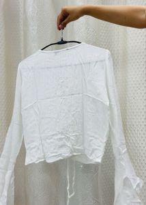 White Bell Sleeve Tie-Front Top