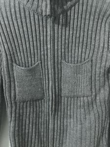 Grey Ribbed Zip-Up Sweater