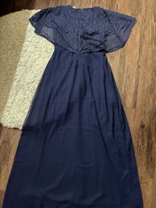 Elegant Navy Lace Cape Dress