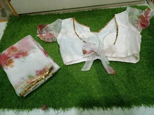 Floral Print Organza Saree