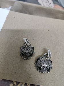 Oxidised Jhumka With Black Gems