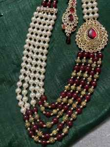Elegant Pearl and Ruby Necklace Set