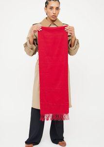 BURBERRY Solid Red Cashmere Cursive Logo Fringe