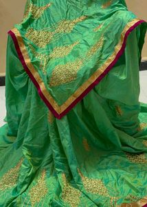 Vibrant Green Silk Saree with Gold Embroidery
