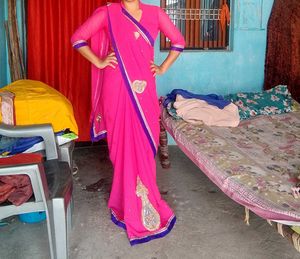 Beautiful Pink Saree with Blue Border